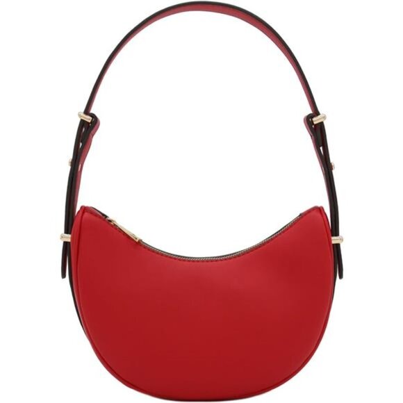 Small Crescent Smooth Faux Leather Bag Red - Picture 1 of 7